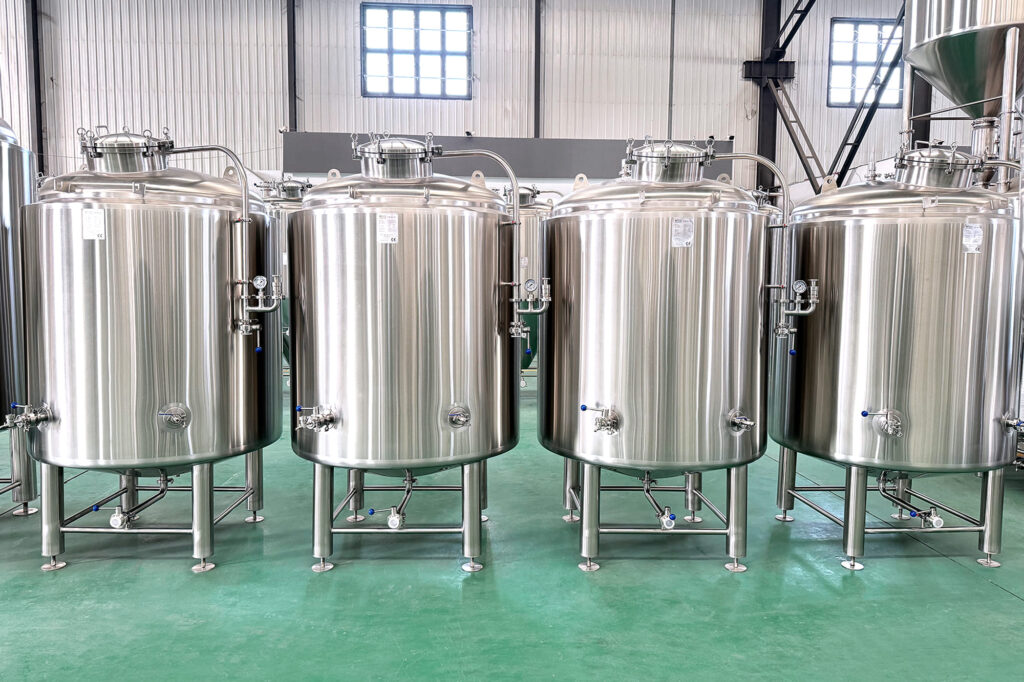 Stainless steel Bright Tanks in a commercial brewery